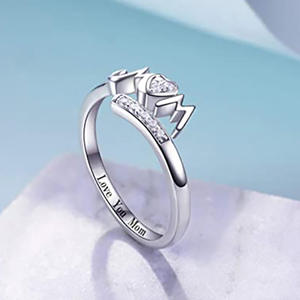 Bague pour maman Q329 en argent avec diamant en forme de cœur, cadeau pour femme, je t'aime maman, bijoux gravés - Product Image 5