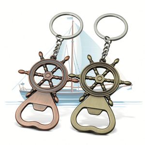 Porte-clés en métal multifonctionnel personnalisé avec ouvre-bouteille, motif gouvernail, petit cadeau pour club de navigation - Product Image 2