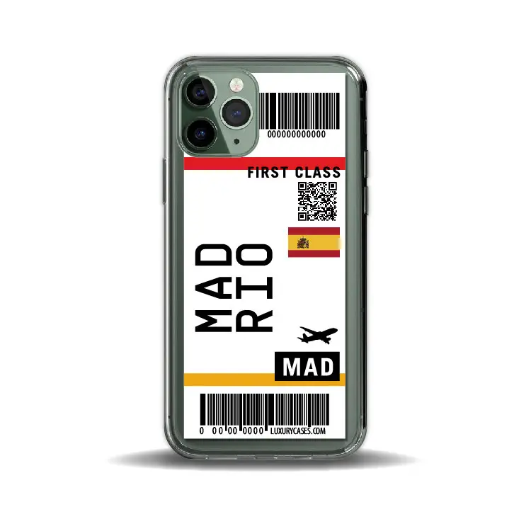 Cool cute color clear stamp label barcode Case For iPhone 12 7 8 Plus 11 Pro XR MAX,flight ticket to real madrid case