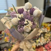 Buket Bunga Katun Rajutan Tangan yang Indah - Rangkaian Rajutan Berkualitas Tinggi untuk Hari Valentine, Thanksgiving, Natal, Baru
