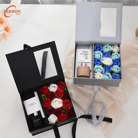 Boîte cadeau rigide en carton avec fenêtre transparente, logo personnalisé, doublure en éponge magnétique, pour fleurs, roses, cosmétiques, Saint-Valentin