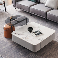 Ensemble de table basse moderne de luxe avec plateau en marbre, table basse combinée avec rangement pour le salon