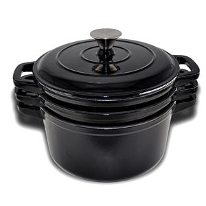 Vente directe d'usine de batterie de <span class=keywords><strong>cuisine</strong></span> en fonte émaillée 3 pièces, casseroles en fonte émaillée noire, ustensiles de <span class=keywords><strong>cuisine</strong></span>, cocotte en fonte - Product Image 3