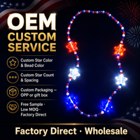 Collier de perles LED en forme d'étoile pour le 4 juillet, lumineux dans le noir, pour fête patriotique, rouge, blanc, bleu, États-Unis, vente en gros