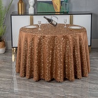 Nappe ronde en tissu jacquard polyester bleu marine fantaisie sur mesure de 120 pouces, motif floral, pour fabricants, mariages, banquets et événements 132