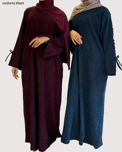 <span class=keywords><strong>Abaya</strong></span> d'hiver en velours côtelé avec nœud, vente en gros, prêt à expédier, vêtements musulmans, robe pour femmes et filles, chaude, Ramadan, <span class=keywords><strong>abaya</strong></span> islamique modeste - Product Image 1