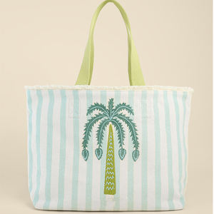 Bolsa de Lona a Rayas con Bordado de Palmera, Gran Capacidad, con Flecos, para la Playa o <span class=keywords><strong>Vacaciones</strong></span> - Product Image 1