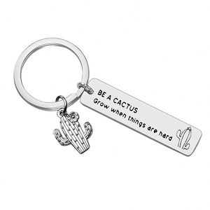 Móc chìa khóa truyền cảm hứng bằng thép không gỉ dễ thương khuyến khích người phụ nữ xương rồng Keychain đừng quên làm thế nào khó khăn bạn đang Keyring - Product Image 3