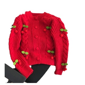 Cárdigan Corto Estilo Dulce Coreano para Mujer, Otoño Invierno 2025, Nuevo Detalle de Cereza, Holgado, Estilo Informal, Rejuvenecedor, Top de Punto - Product Image 5