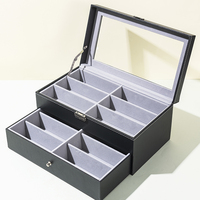Boîte de présentation de lunettes de soleil en carton à 12 emplacements, en PU, double couche, grande capacité de rangement avec tiroir à fenêtre, étui gaufré
