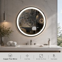 Miroir de salle de bain intelligent, rond, encadré, mural, en verre, éclairé par LED, de luxe, pour salle de bain et coiffeuse
