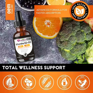 Fabrika Toptan Satış <span class=keywords><strong>Vitamin</strong></span> K2+D3 Sıvı Damlalar 60ml 200mcg K2 250mcg D3 Hindistan Cevizi Yağı Formülü Bağışıklık Sistemini Destekler Kemik Besin Takviyesi - Product Image 2