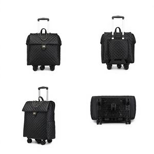 Maleta de Viaje Portátil Americana para <span class=keywords><strong>Mujer</strong></span>, Bolso para Portátil, Maleta de Cuero PU Negra Clásica, Tamaño de Cabina - Product Image 1