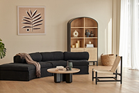 Minimalismus Modernismus Eiche-Sperrholz hell natürlich hellgrau nordisch Couchtisch Wohnzimmer runder Holz-Coffee-Tisch
