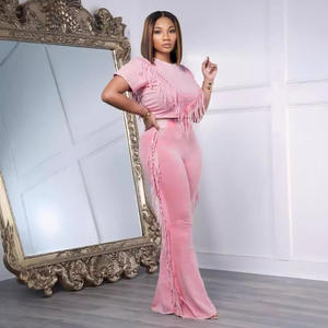 Set Casual in due pezzi con nappine elasticizzate per maglietta invernale da ragazza e <span class=keywords><strong>pantaloni</strong></span> a gamba dritta con tecnica ricamata - Product Image 3