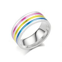 Bague large en acier inoxydable avec accent rainuré rouge, bague bicolore brossée, bijoux de mode en stock, vente en gros