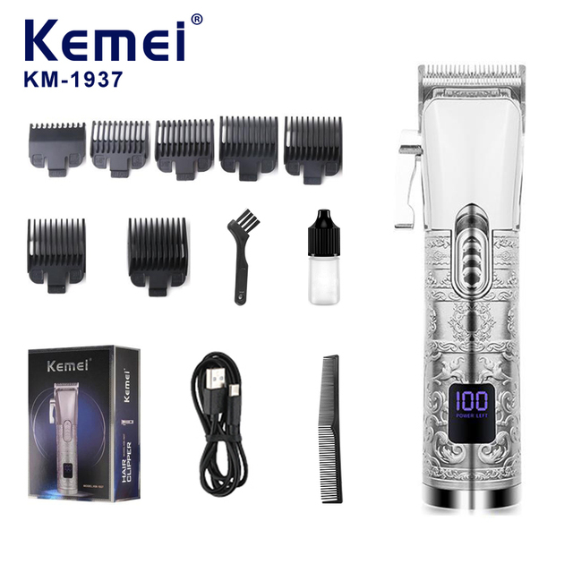 Kemei Km-1937 2500mAh Battery Charging Hair Trimmer Cutting Machine Brand Quality Digital Display Professional 5W Hair Clippers