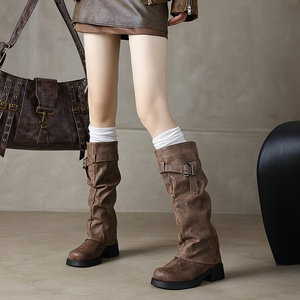 BUSY GIRL X4597 <span class=keywords><strong>Stivali</strong></span> Alti da Donna con Fibbia, Tacco Basso Quadrato, Autunno Inverno, Pieghevoli, Casual, Quotidiani, <span class=keywords><strong>Stivali</strong></span> da Equitazione - Product Image 6