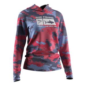 เสื้อตกปลาผู้หญิงแบบแห้งเร็ว ป้องกันแสงแดด UPF 50 ลายพิมพ์แบบซับลิเมชั่น ขายส่ง พร้อมฮู้ดคลุมคอและปากปลา สไตล์สตรีท - Product Image 3