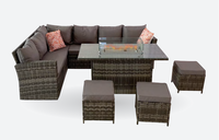 Ensemble de meubles de salon en rotin tressé PE moderne avec foyer extérieur, ensemble de patio de jardin durable pour hôtel, restaurant, extérieur