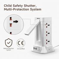 Multiprise verticale personnalisée OEM avec chargeur sans fil Qi, support pliable, prise universelle, 3 ports USB, câble de 2m, norme UE