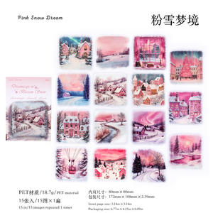 15 autocollants par paquet, série de poèmes sur paysages enneigés, matériaux de scène miniature <span class=keywords><strong>pour</strong></span> le journal intime DIY, collage décoratif - Product Image 6