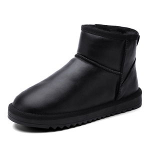Botas de nieve de cuero genuino, color negro y gris, tacón bajo, tacón plano, impermeables, forradas de lana, zapatos de invierno sin cordones, tallas 36 a 47 - Product Image 5