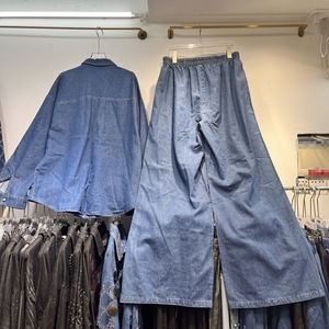 2025 rétro printemps et automne nouvelle industrie lourde bâton perceuse Denim chemise + haute rue mode jambe large minceur pantalon costume - Product Image 3