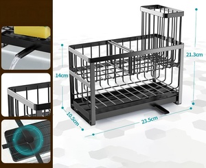 Organisateur d'<span class=keywords><strong>évier</strong></span> de cuisine multi-niveaux avec porte-éponge <span class=keywords><strong>et</strong></span> <span class=keywords><strong>bac</strong></span> d'égouttage pour comptoir - Product Image 6