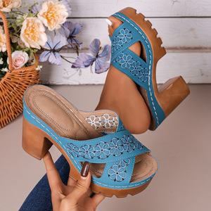 Summer Women Street Style Hollow Sandals Vintage Metal Buckle Thick Bottom <b>Block</b> Heel Fashion Sandals - Product Image 4