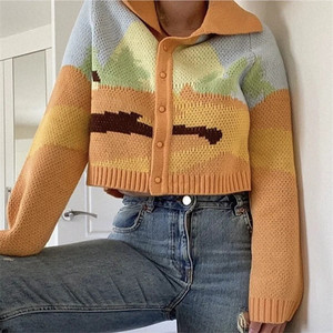 Cárdigan corto de Color de alta calidad hecho a medida, suéter de <span class=keywords><strong>mujer</strong></span>, <span class=keywords><strong>primavera</strong></span> y otoño, estilo de ocio, solapa de Color de punto - Product Image 6