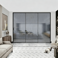 Système de porte coulissante moderne en alliage d'aluminium insonorisé, à cadre fin, étanche, avec verre, pour patio commercial, balcon et entrée, garantie 3 ans