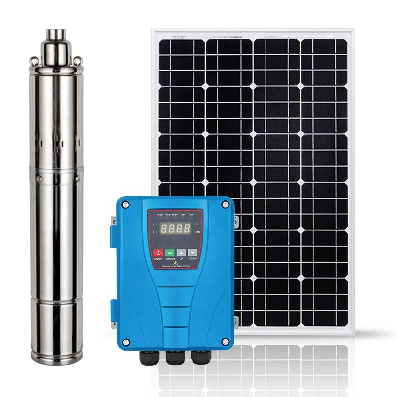 3 Inches 120W Solar Powered 24V DC Brushless Motor Stainless Steel 304 Borehole Deep Well Screw Pump OEM MPPT Controller Low