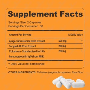 كبسولات توركيسترون عالية التركيز من AegleWell للأداء الرياضي وزيادة كتلة العضلات، مكمل غذائي عالي الامتصاص مع تونغكات علي - Product Image 2