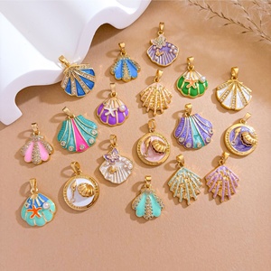 HD548 Summer Ocean Series Shell Theme Charms 18K Gold Plated Brass Enamel Zircon Seashell Charms for DIY Jewelry Wholesale - Product Image 4