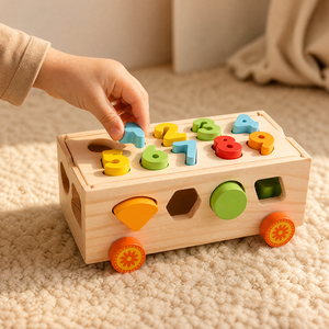 Wooden Shape and Number Sorter <strong>Montessori</strong> Educational <strong>Toy</strong> <strong>for</strong> Toddlers Kids 1 <strong>2</strong> 3 <strong>Year</strong> <strong>Old</strong> Shape Matching Fine Motor Skills - Product Image 1