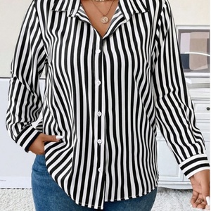2025 Summer Vintage Striped Long Sleeve Shirt for Women New Street Fashion Casual Lightweight <b>Satin</b> Woven Button for Office Wear - Product Image 4