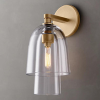 Lámpara de Pared LED E26 Decorativa Dorada, Cuerpo de Bambú, Pantalla de Cristal, Diseño Moderno, Regulable, Iluminación de Fondo para Dormitorio, Hotel, Mesita de Noche