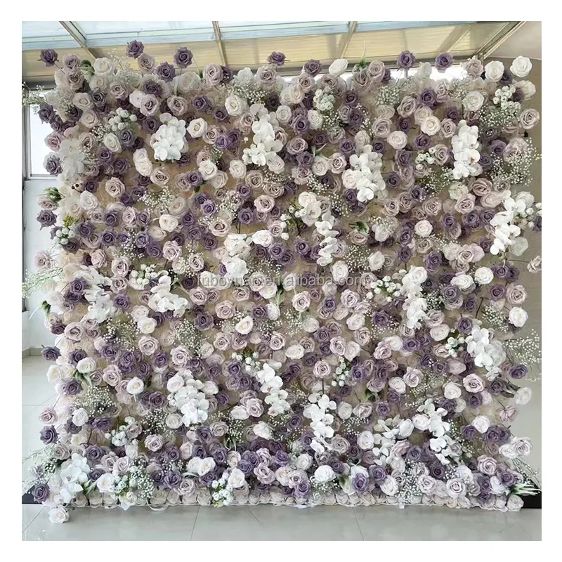 F181 Luxe Kunstmatige Zijde Baby Adem Rose Orchidee Bloemenmuur Achtergrond Kleurrijke Paarse Bloemenmuur Voor Feestsalon Evenement Decor