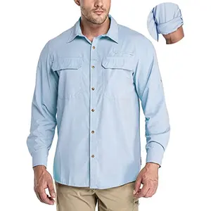 QYOURECLO Travel Safari Camping Men'S Shirts Sun Protection Upf 50+ Uv Quick Dry Cooling Button Down Fishing Shirts Long Sleeve