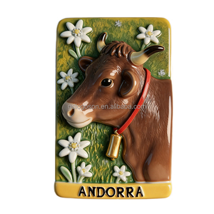 Aimants de réfrigérateur personnalisés faits à la main en résine époxy de vache, souvenirs de voyage d'Andorre, aimant de réfrigérateur 3D en résine sur mesure - Product Image 1
