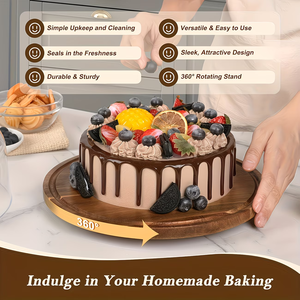 Support à gâteau en bois avec couvercle en dôme pour cadeaux de pâtisserie, anniversaires, cuisine, fêtes, mariages - Product Image 2