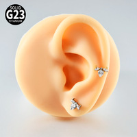 Clous à dos plat filetés intérieurement en Titane F136 G23, motif Corne de Taureau Unique, avec Zircon Marquise et Goutte d'eau, pour Oreille et Lèvre