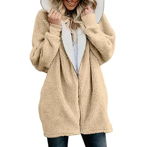 Custom zip-up women's coats fleece winter jacket manteau keep warm plush fluffy sherpa fleece jacket hoodie coat for women