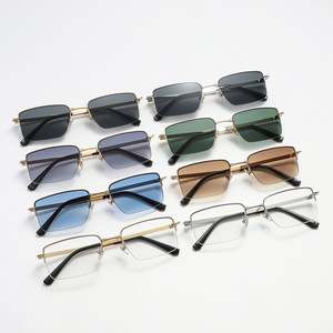 Lunettes de soleil carrées demi-cerclées en métal avec verres dégradés UV400 anti-lumière bleue, personnalisables avec logo, pour hommes et femmes, collection mode 2025 - Product Image 4