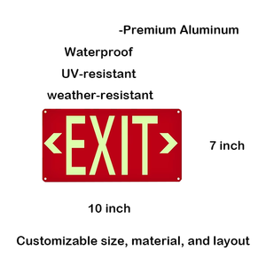 Señal de <span class=keywords><strong>Salida</strong></span> de Emergencia de Aluminio Fotoluminiscente que Brilla en la Oscuridad con <span class=keywords><strong>Flecha</strong></span> para Uso en Interiores/Exteriores - Product Image 3