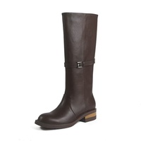 Bottes d'équitation d'hiver en cuir véritable à talon épais, bout rond, hauteur genou