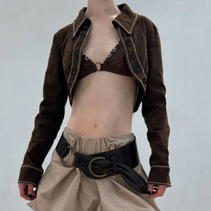 Veste en jean courte style streetwear pour l'été, boutonnée sur le devant, col court, mode audacieuse, manches longues, coupe-vent - Product Image 2