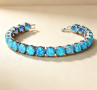 Meilleure Vente Bracelet Tennis Géométrique Tendance en Laiton Plaqué Argent avec Opale de Feu Ovale 6x8mm, Bijou à Maillons pour Femme, Anniversaire