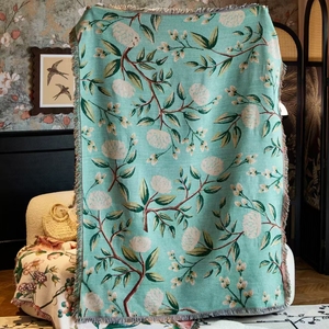 Manta de tapiz tejido Jacquard Floral verde de alta calidad personalizada estilo moderno recién llegado lavable para sofá al por mayor - Product Image 1